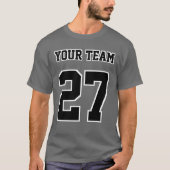 スポーツチーム名番号白い黒のアウトライン Tシャツ (正面)