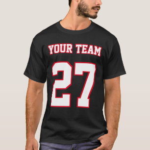 スポーツチーム名番号赤い白のアウトライン Tシャツ