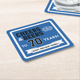 スポーツテーマのビールと乾杯の誕生日パーティー スクエアペーパーコースター