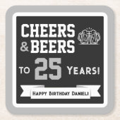 スポーツテーマのビールと乾杯の誕生日パーティー スクエアペーパーコースター (正面)
