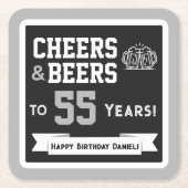 スポーツテーマのビールと乾杯の誕生日パーティー スクエアペーパーコースター (正面)