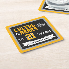 スポーツテーマのビールと乾杯の誕生日パーティー スクエアペーパーコースター