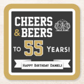 スポーツテーマのビールと乾杯の誕生日パーティー スクエアペーパーコースター (正面)