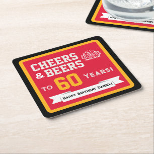 スポーツテーマのビールと乾杯の誕生日パーティー スクエアペーパーコースター