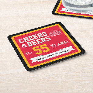 スポーツテーマのビールと乾杯の誕生日パーティー スクエアペーパーコースター