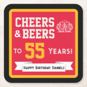 スポーツテーマのビールと乾杯の誕生日パーティー スクエアペーパーコースター (正面)