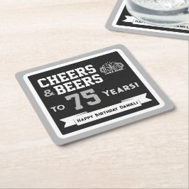 スポーツテーマのビールと乾杯の誕生日パーティー スクエアペーパーコースター