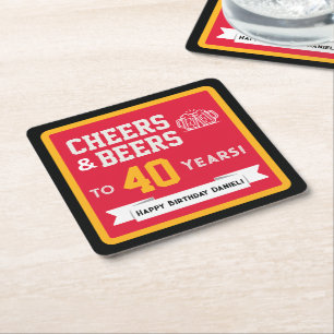 スポーツテーマのビールと乾杯の誕生日パーティー スクエアペーパーコースター