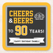 スポーツテーマのビールと乾杯の誕生日パーティー スクエアペーパーコースター (正面)