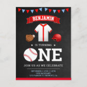 スポーツテーマの野球選手の1歳誕生日パーティー インビテーションポストカード (正面)