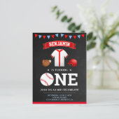 スポーツテーマの野球選手の1歳誕生日パーティー インビテーションポストカード (スタンド正面)