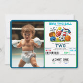 スポーツテーマの2歳の誕生日パーティー Born 2 Ball 招待状 (正面)