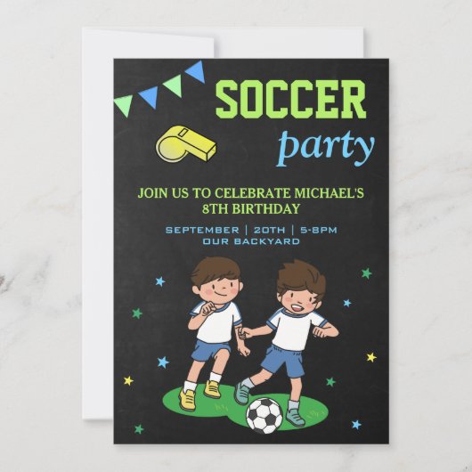 スポーツテーマキッズサッカー誕生日パーティー 招待状 (正面)