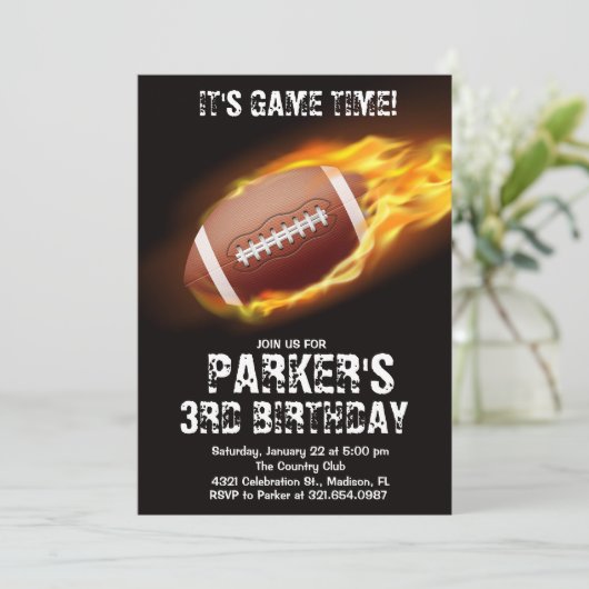 スポーツテーマゲームファイアサッカーバースデーパーティー 招待状 (スタンド正面)