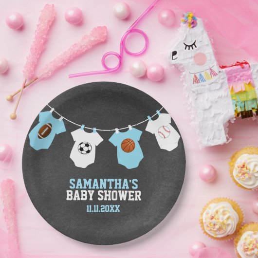 スポーツテーマシャルボードブルーボーイベビーシャワー ペーパープレート (パーティー)