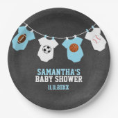 スポーツテーマシャルボードブルーボーイベビーシャワー ペーパープレート (正面)