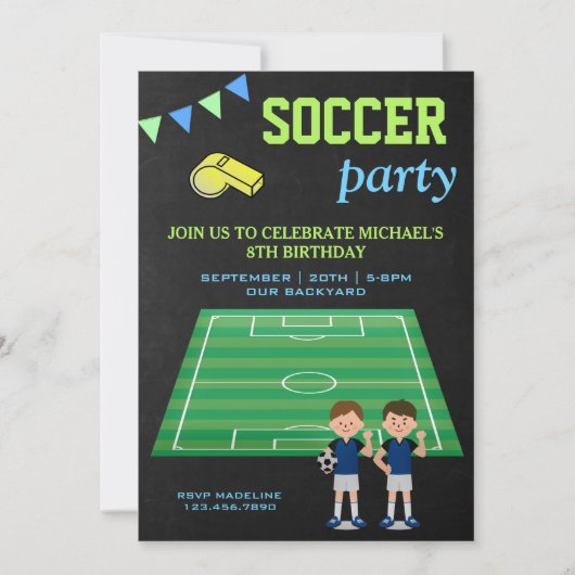 スポーツテーマボーイズサッカー誕生日パーティー 招待状 (正面)