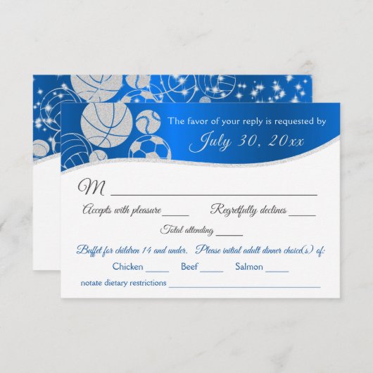 スポーツテーマレスポンスカードとディナーチョイス 出欠カード (正面/裏面)