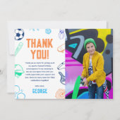 スポーツテーマ男子モダン誕生日パーティー写真 サンキューカード (正面)