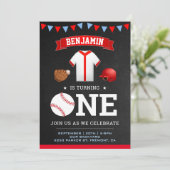 スポーツテーマ野球選手1歳パーティー 招待状 (スタンド正面)