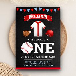 スポーツテーマ野球選手1歳パーティー 招待状