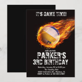 スポーツテーマ ゲーム ファイヤー バレーボール ブラック 誕生日 招待状 (正面/裏面)