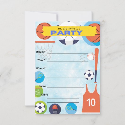 スポーツテーマ、誕生日パーティーの招待 招待状 (正面)