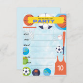 スポーツテーマ、誕生日パーティーの招待 招待状 (正面/裏面)