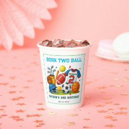 スポーツテーマ「Born 2 Ball」男の子の2歳の誕生日パーティー 紙コップ