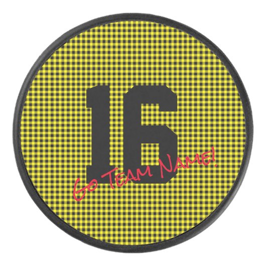 スポーツナンバーブラック金ゴールドゴーチーム名！おもしろい アイスホッケーパック (正面)