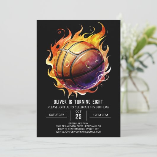 スポーツネットオレンジバスケットボール誕生日 招待状 (スタンド正面)