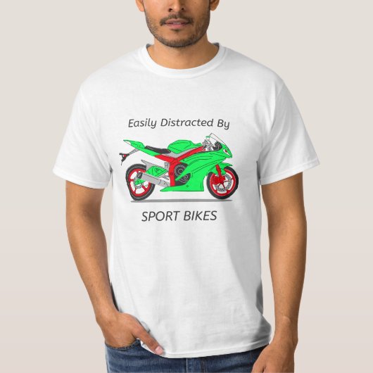 「スポーツバイクに気を取られやすい」デザイン Tシャツ (正面)