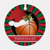 スポーツバスケットボールクリスマスサンタハット2 メタルオーナメント (正面)