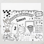 スポーツバスケットボール誕生日塗り絵アクティビティページ (正面/裏面)