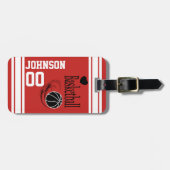 スポーツバスケットボール | DIYの名前と番号 |赤 ラゲッジタグ (正面横)
