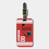 スポーツバスケットボール | DIYの名前と番号 |赤 ラゲッジタグ (正面縦)