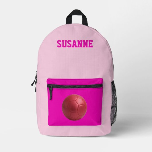 スポーツバックパックのサッカーガールズピンク明るい赤紫色学校 プリントバックパック (正面)