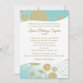 スポーツバルミツワーブルーと金ゴールド 招待状 (正面)