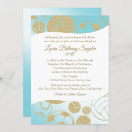 スポーツバルミツワーブルーと金ゴールド 招待状