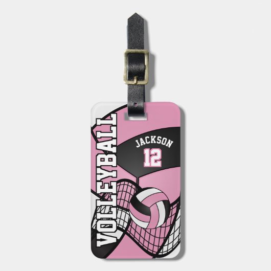 スポーツバレーボール🏐 – 淡いピンク、黒、白 ラゲッジタグ (正面縦)