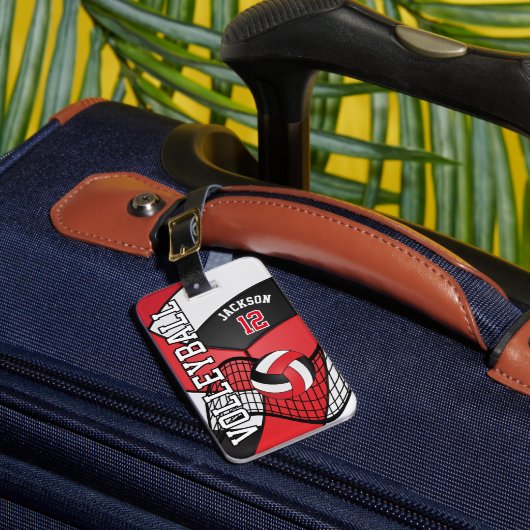 スポーツバレーボール🏐 – 赤、白、黒 ラゲッジタグ (正面インサイチュ1)