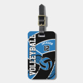 スポーツバレーボール🏐 – 青、白、黒 ラゲッジタグ (正面縦)