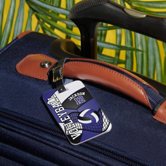 スポーツバレーボール🏐 – 青、白、黒 ラゲッジタグ (正面インサイチュ1)