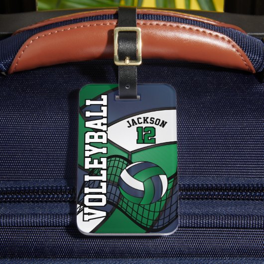 スポーツバレーボール🏐 – 青、緑、白 ラゲッジタグ (正面インサイチュ2)