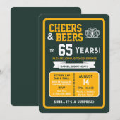 スポーツバーでのサプライズパーティー 65歳の誕生日おめでとう 招待状 (正面/裏面)