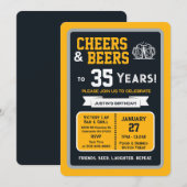 スポーツバーで35歳の誕生日を祝おう Cheers and Beers 招待状 (正面/裏面)