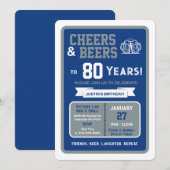 スポーツバーで80歳の誕生日を祝おう Cheers and Beers 招待状 (正面/裏面)
