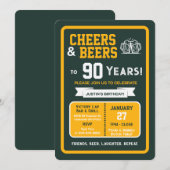 スポーツバーで90歳の誕生日を祝おう Cheers and Beers 招待状 (正面/裏面)