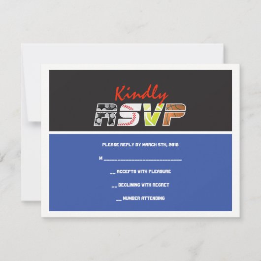 スポーツバーのバルミツワーのメガ招待状 出欠カード (正面)