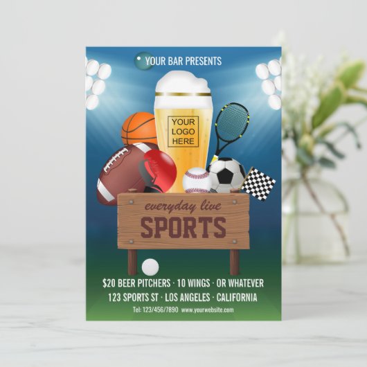 スポーツバーイベントプロモーションメニュー写真とロゴの追加 招待状 (スタンド正面)